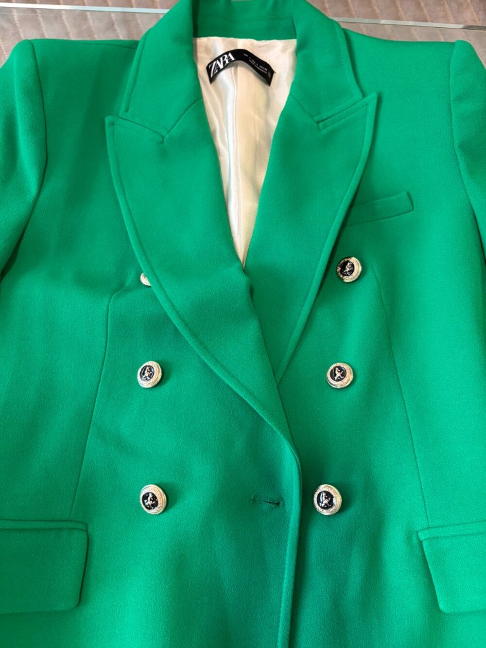 Zara Green Structured Blazer | Shoulder Pads | Double Breasted | Chic Statement - Picture 2 of 6
